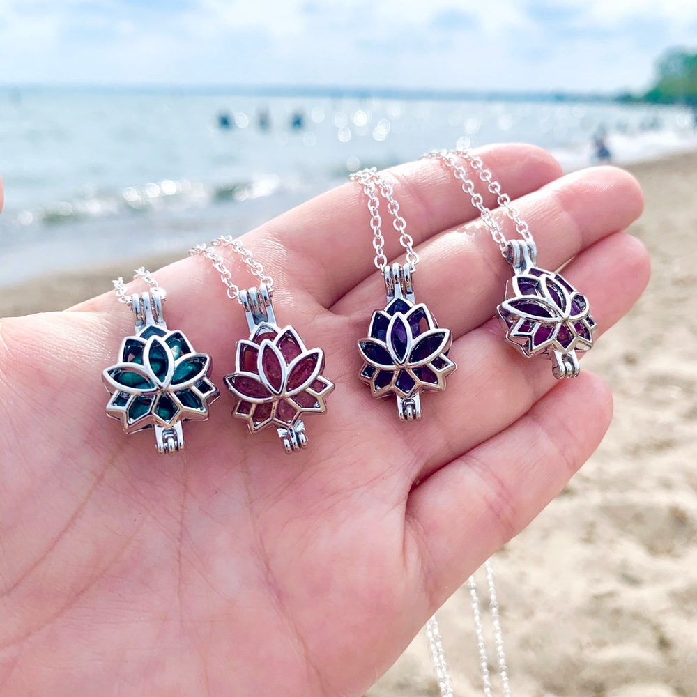 Amethyst Lotus Flower Caged Necklace - Picture 7 of 7